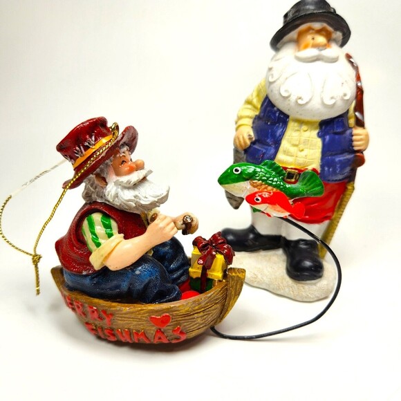 Fishing Santa Claus Ornament Hanging Boat Standing Catch St. Nicholas Cute - Picture 8 of 8